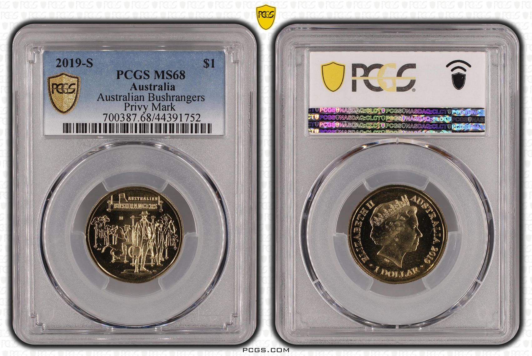 2019-S Australia One Dollar, $1 Australian Bushrangers, Privy Mark PCGS - MS68 -752