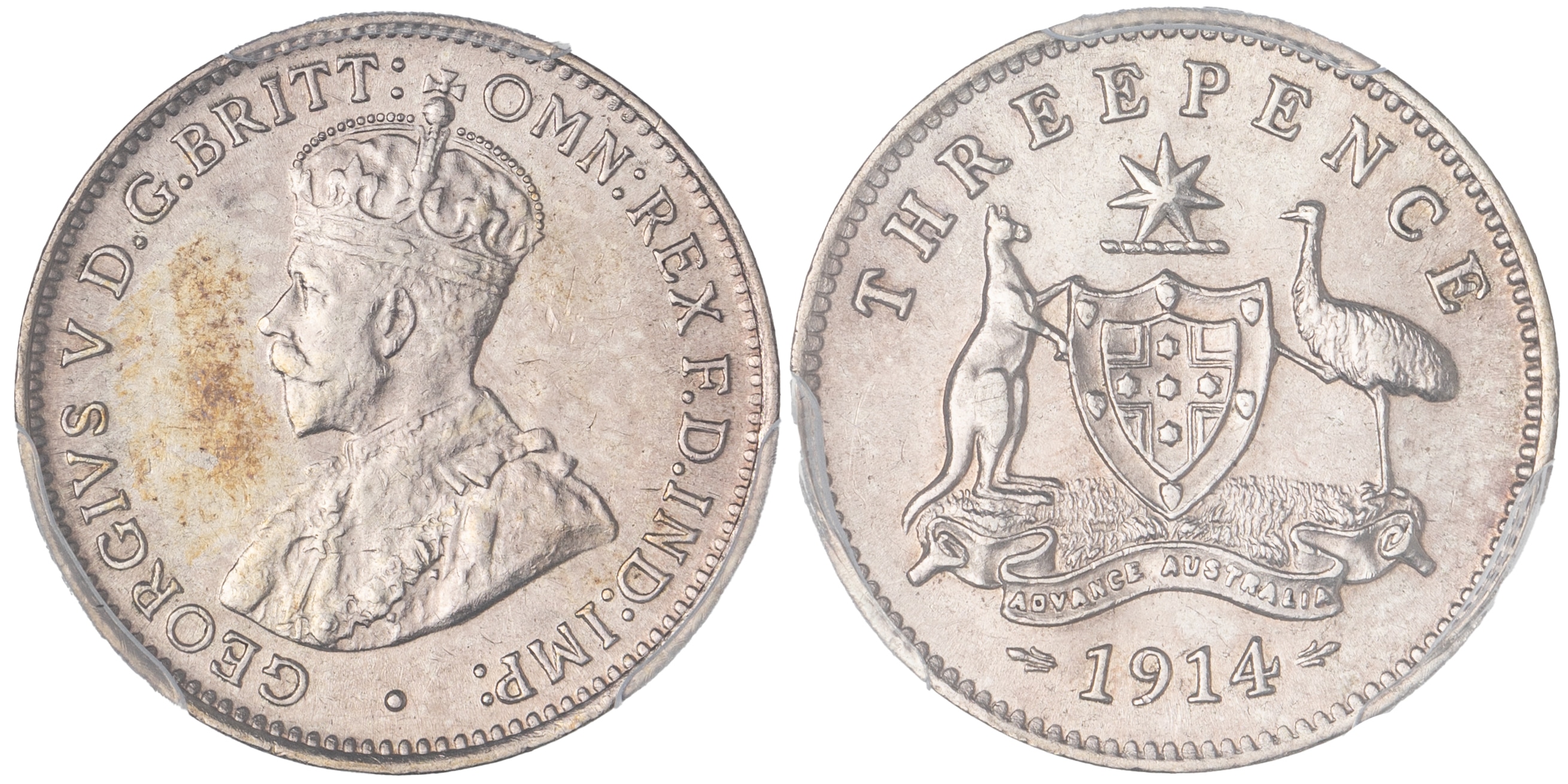 George V, Threepence, 1914, PCGS MS62