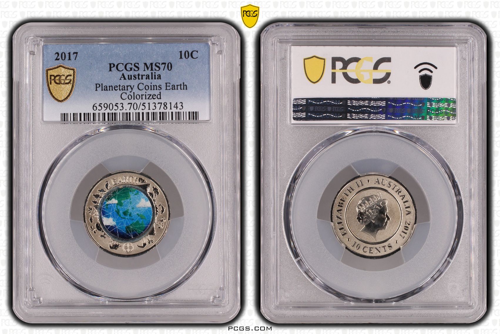 Planetary Coins Earth Colorized, Ten Cent, 2017, PCGS MS70