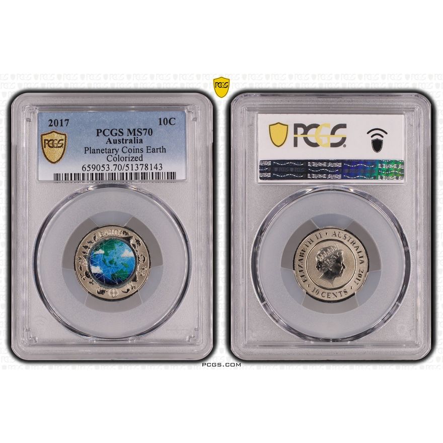 Planetary Coins Earth Colorized, Ten Cent, 2017, PCGS MS70