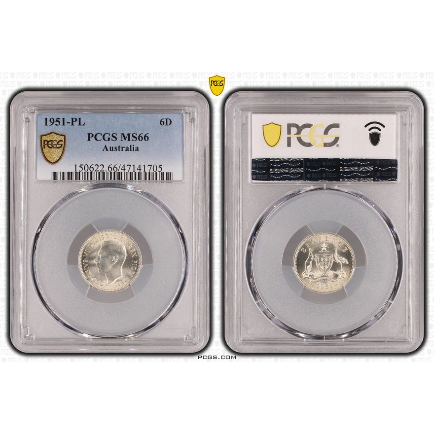 Sixpence, 1951-PL POP Report 6/0, PCGS MS 66