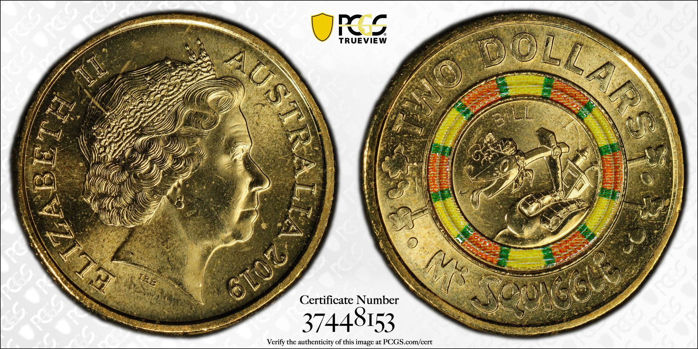 60 Yrs of Mr. Squiggle - Bill Steamshovel Colorized, Two Dollar, 2019, PCGS MS66