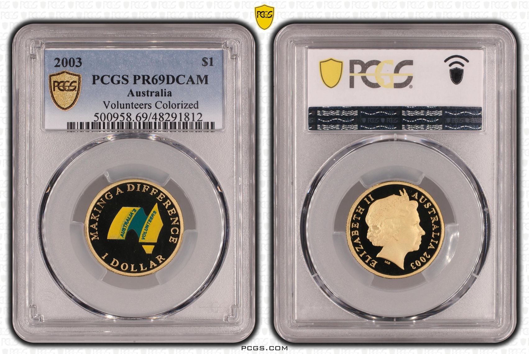 Volunteers Colourised, One Dollar, 2003, PCGS PR69DCAM