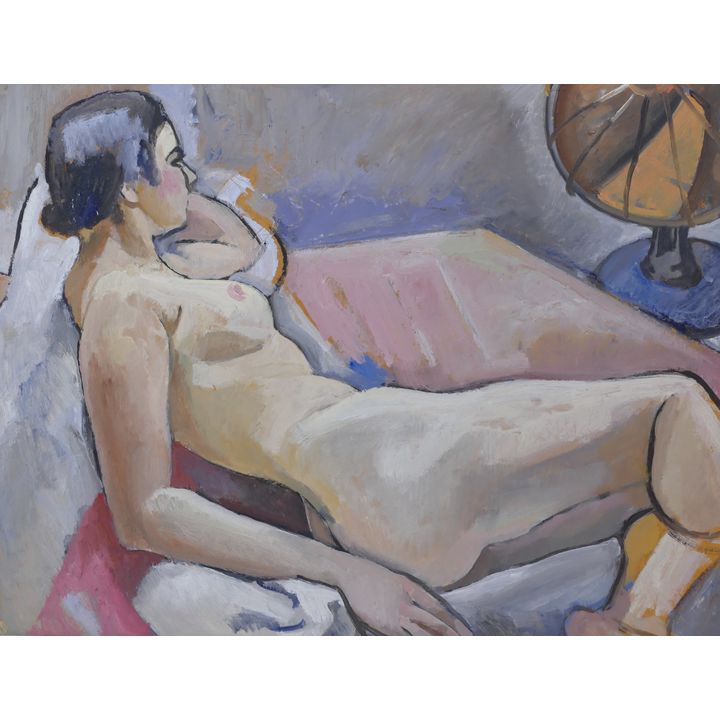 Viola Patterson ''Reclining Nude with Fan'' 1930's Oil