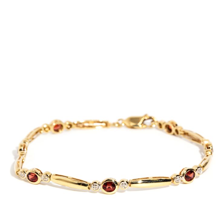 Garnet & Diamond 9 Carat Gold Bracelet