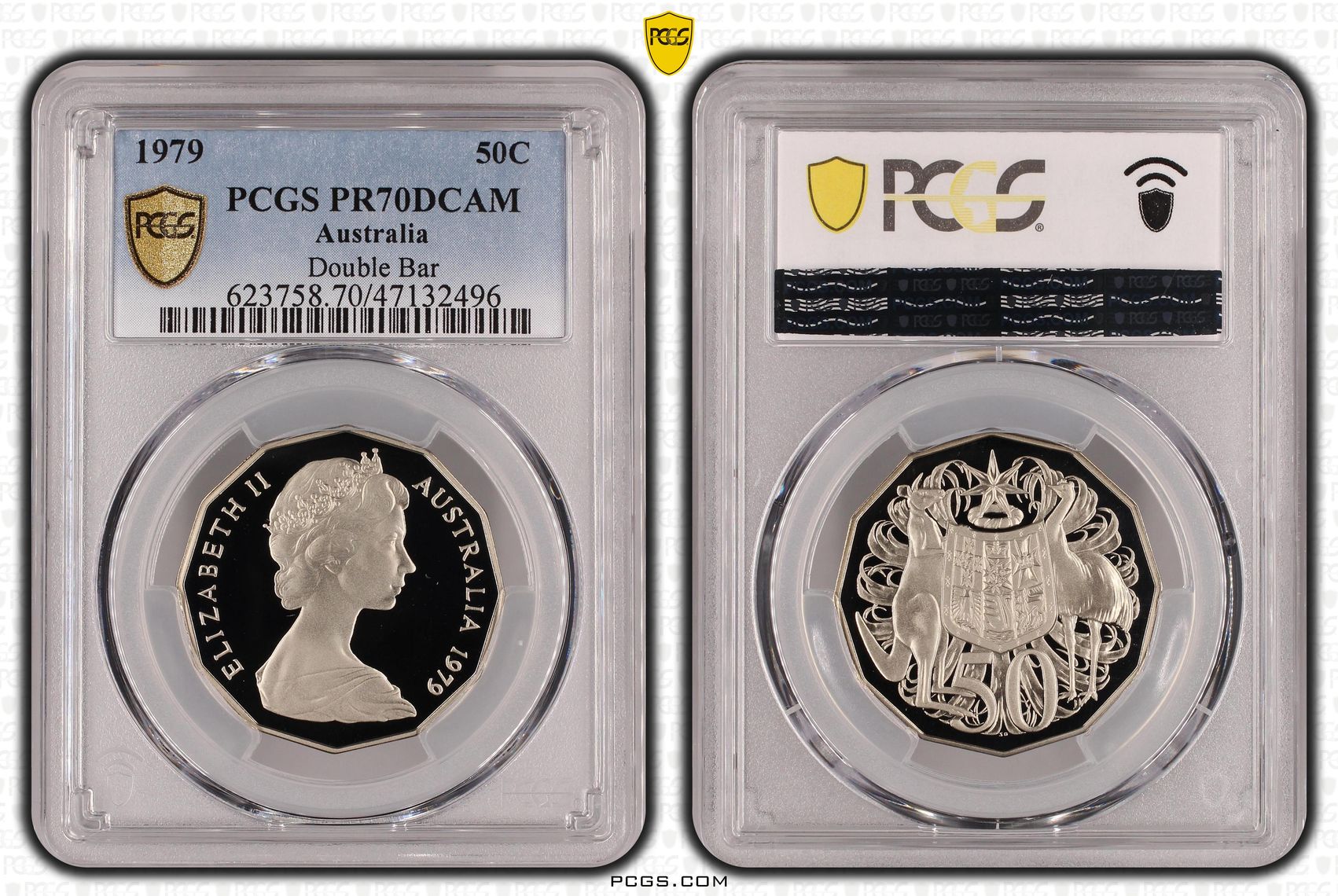 Elizabeth II, Double Bar, Pop 5/0, Fifty Cent, 1979, PCGS PR70DCAM