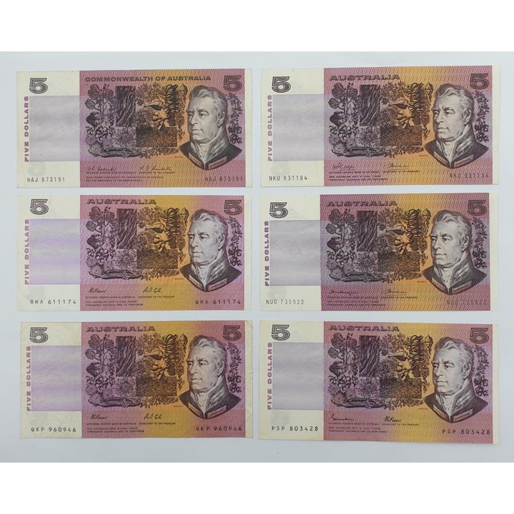 Aus. $5 Notes (x6)