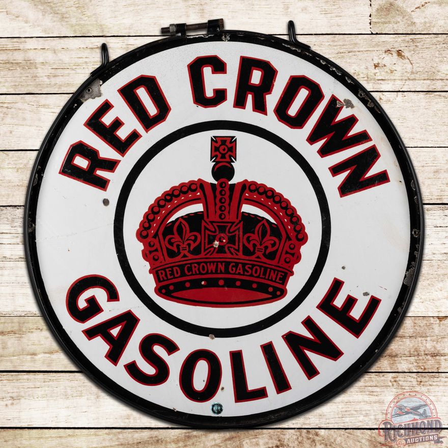 Red Crown Gasoline 30" Double Sided Porcelain Logo Sign w/ Ring "Nebraska Crown"