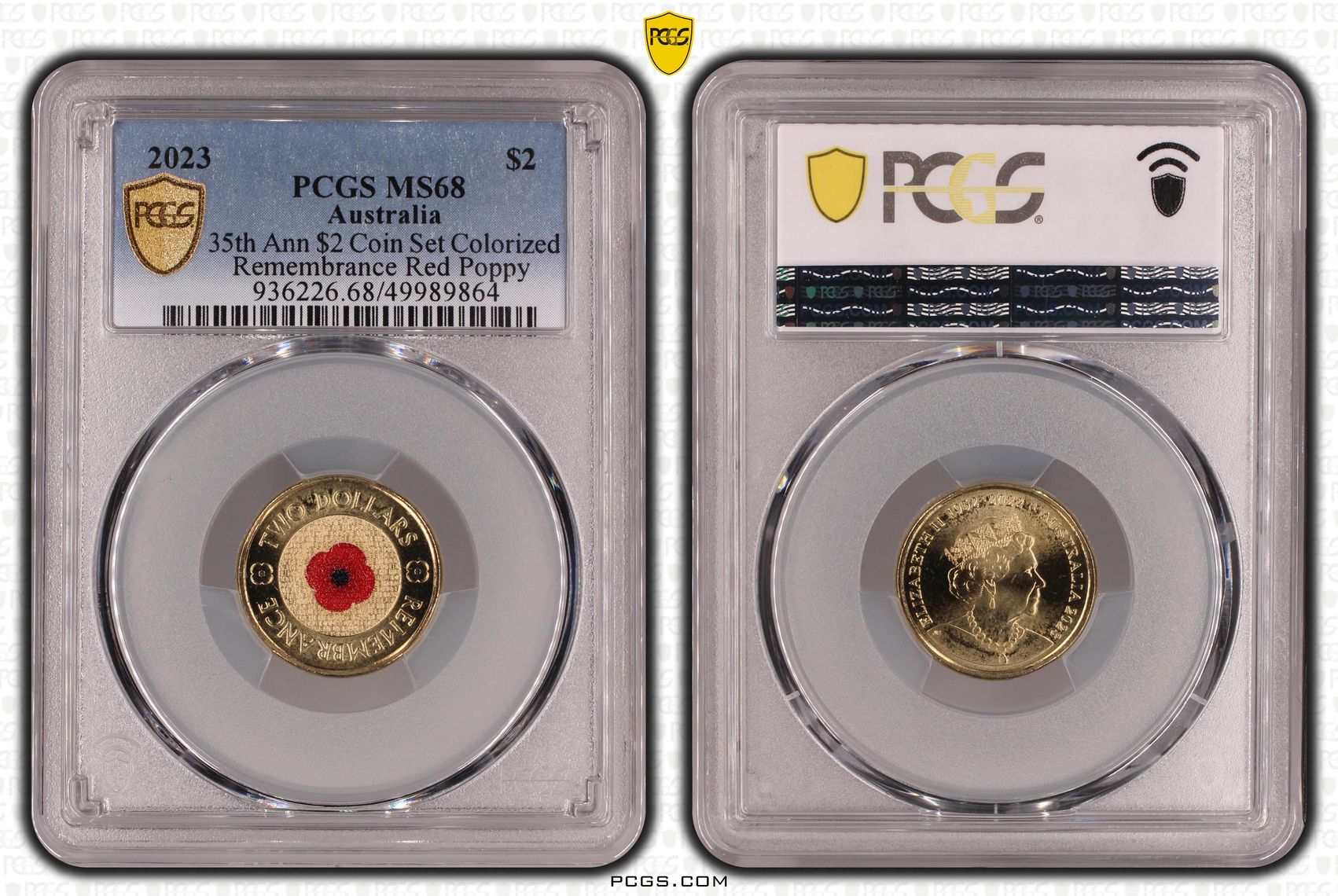 35th Ann $2 Coin Set Colorized Remembrance Red Poppy , Two Dollar, 2023, PCGS MS68