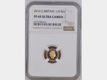 2014 PROOF GOLD QUARTER SOVEREIGN PF69 UCAM
