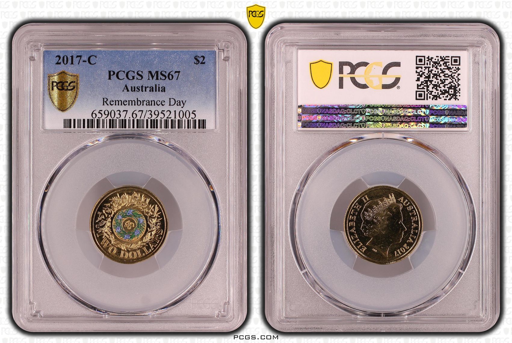 439 · Elizabeth II, Remembrance Day Colorized , Two Dollar, 2017-C, PCGS MS67