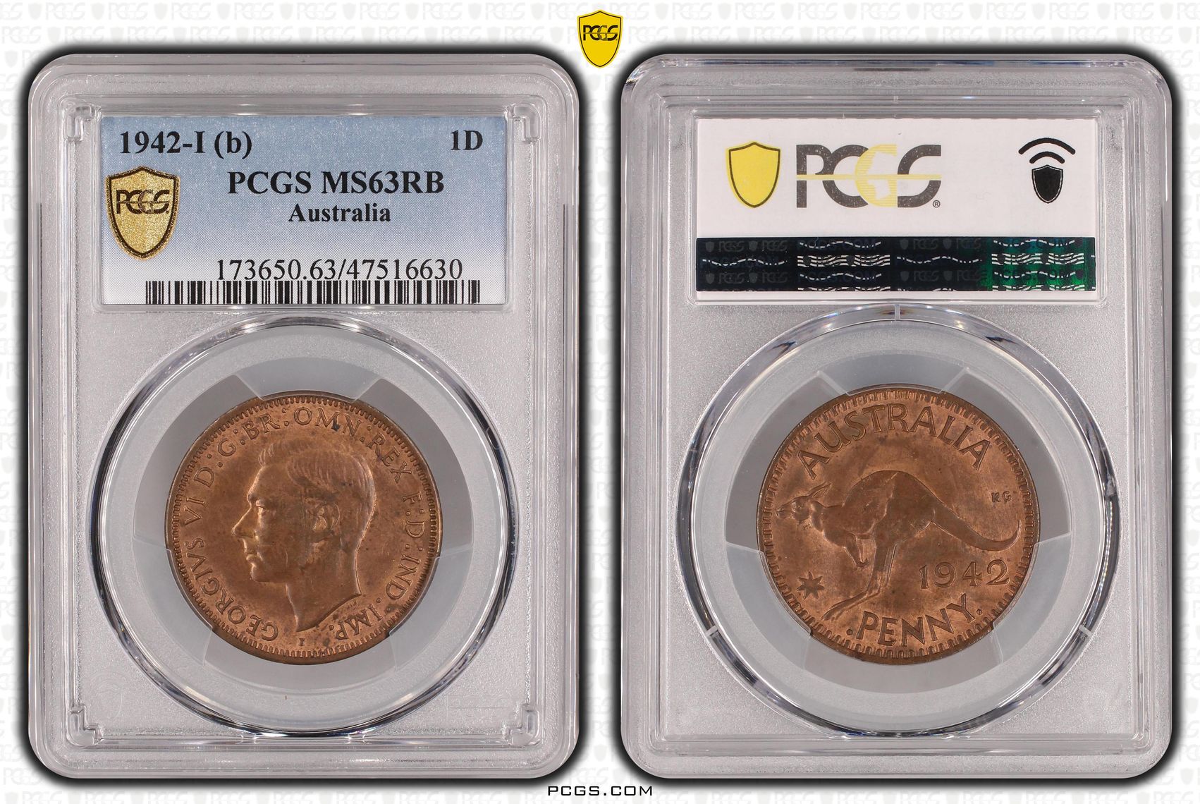 One Penny, 1942-I, PCGS MS 63RB
