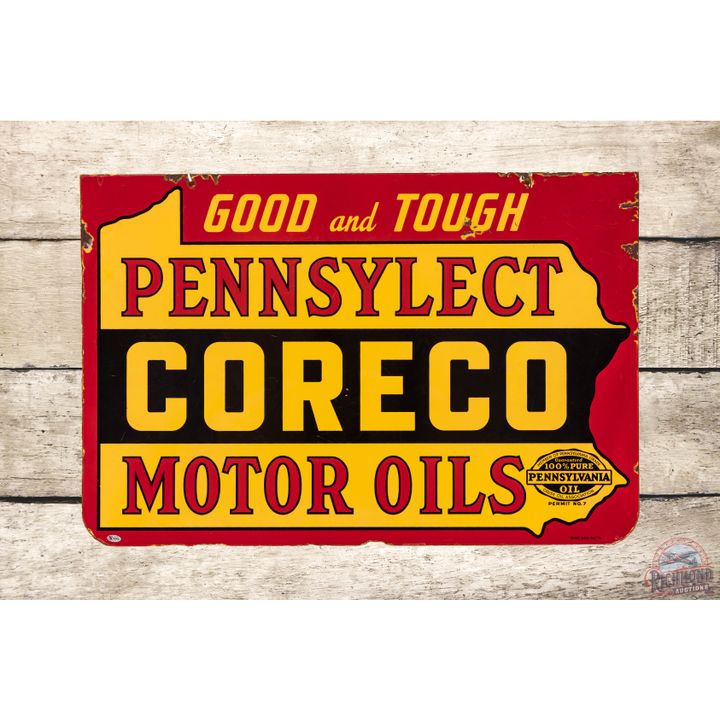 Coreco Pennsylect Motor Oils Porcelain Sign TAC 8.75