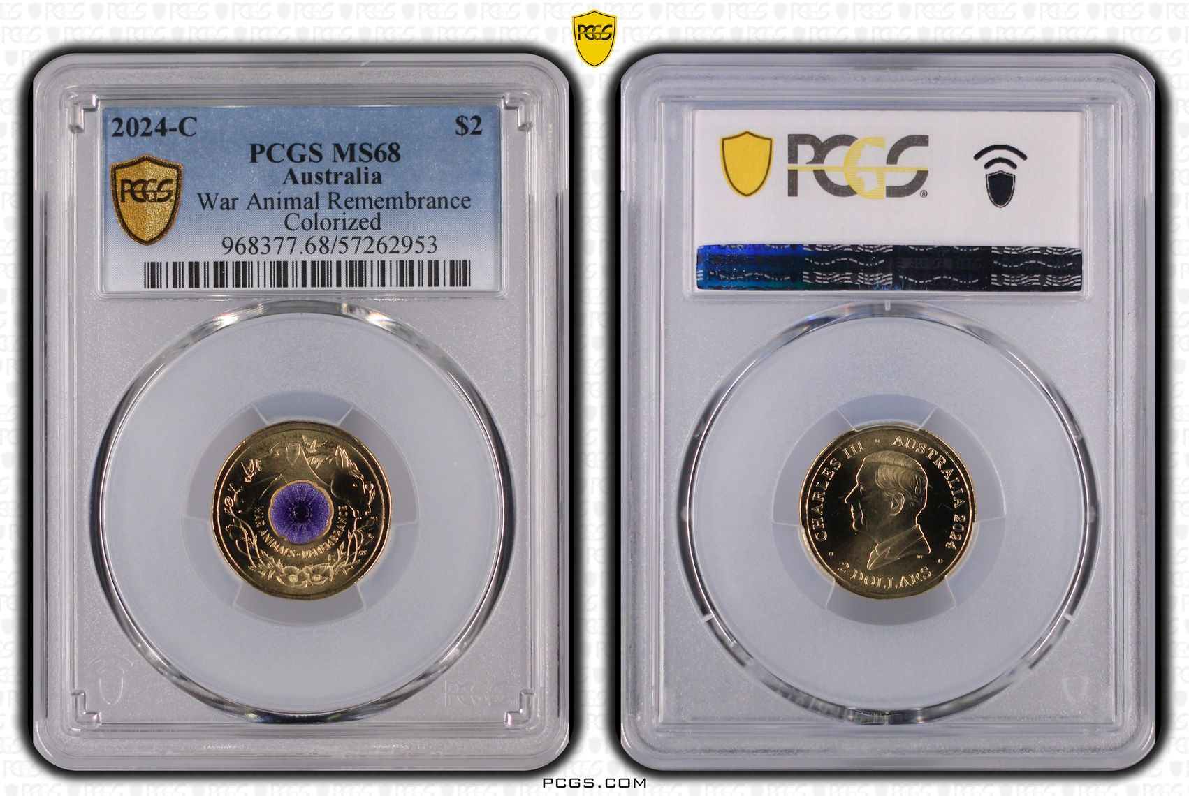 War Animal Remembrance Colourised, Two Dollar, 2024-C, PCGS MS68