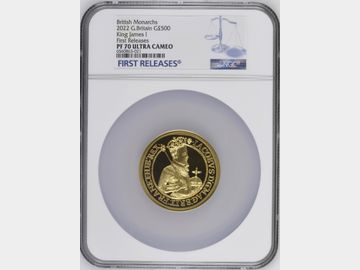 2022 ELIZABETH II JAMES I GOLD 5oz PROOF £500 COIN PF70 UCAM
