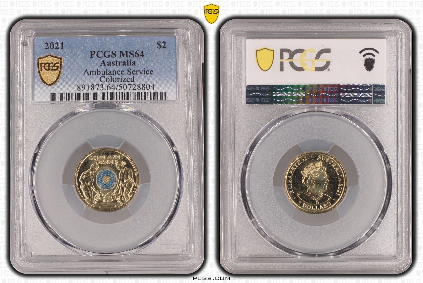 Ambulance Service - Colorized , Two Dollar, 2021, PCGS MS64