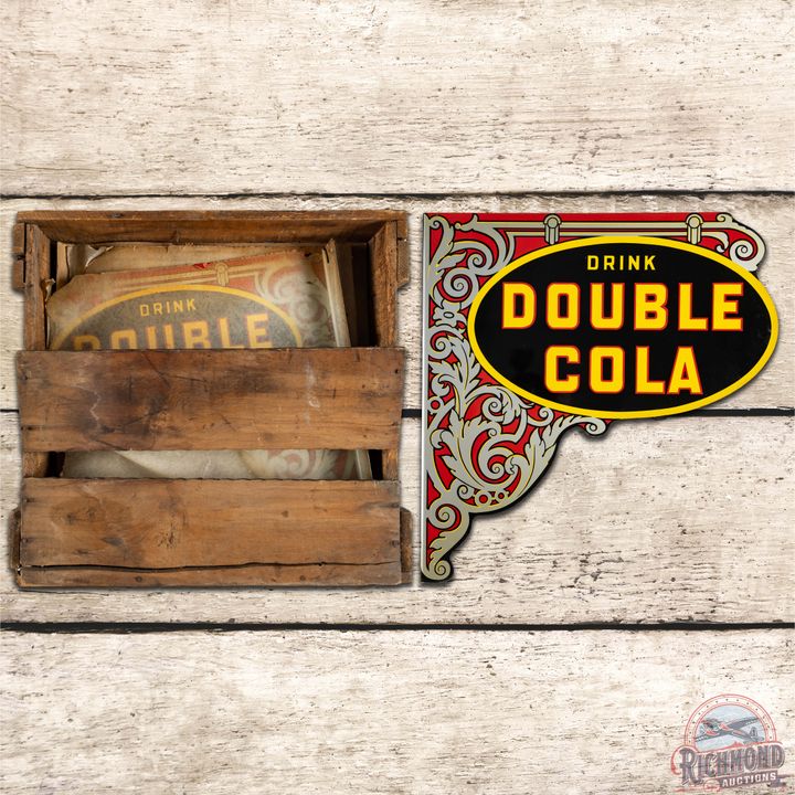 NOS Drink Double Cola DST Flange Sign w/ Original Crate & Paper