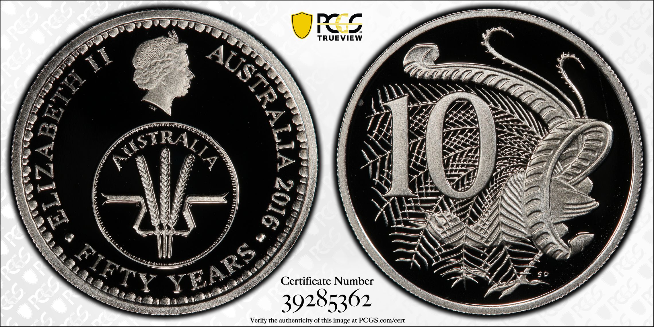 Elizabeth II, 50 Yrs Decimal Currency, Ten Cent, 2016, PCGS PR69DCAM