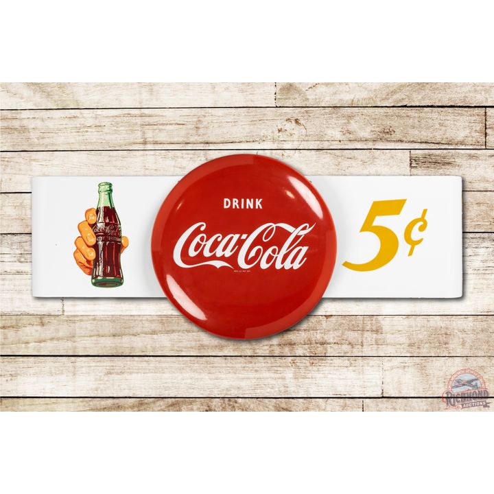 Drink Coca-Cola Porcelain Button on Porcelain Sleigh Sign TAC 9