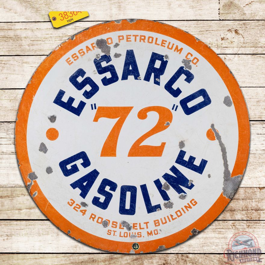 Essarco "72" Gasoline 30" Double Sided Porcelain Sign