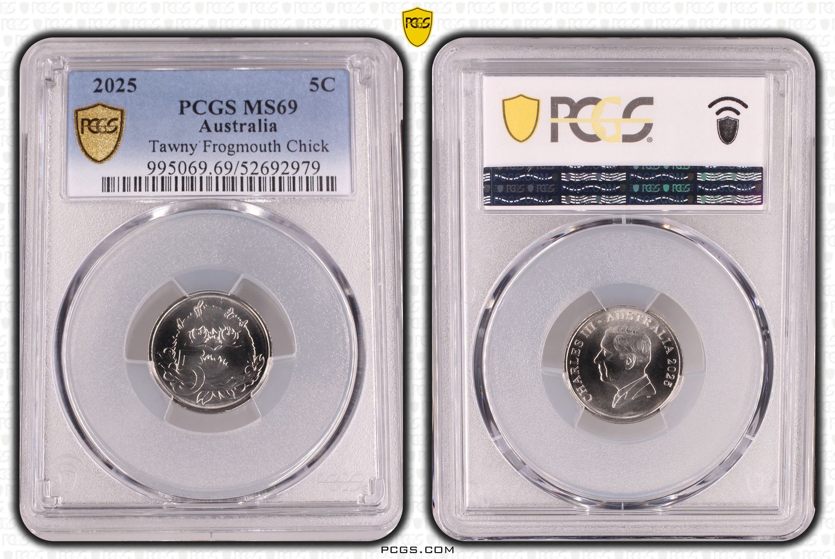 Tawny Frogmouth Chick, Five Cent, 2025, PCGS MS69