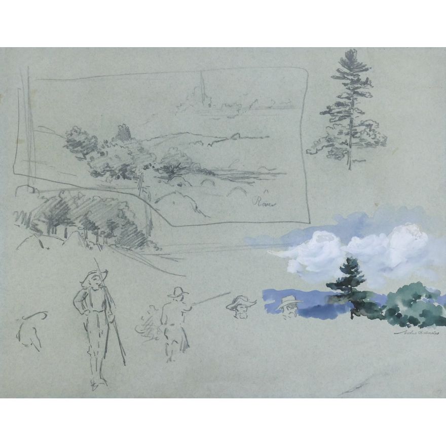 Arthur Bowen Davies ''Figure and Landscape Study'' Watercolor