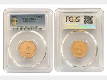 1962 SOUTH AFRICAN GOLD PROOF 2 RAND COIN PCGS PR66
