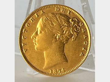 1874 VICTORIA YOUNG HEAD MELBOURNE MINT SHIELD GOLD SOVEREIGN