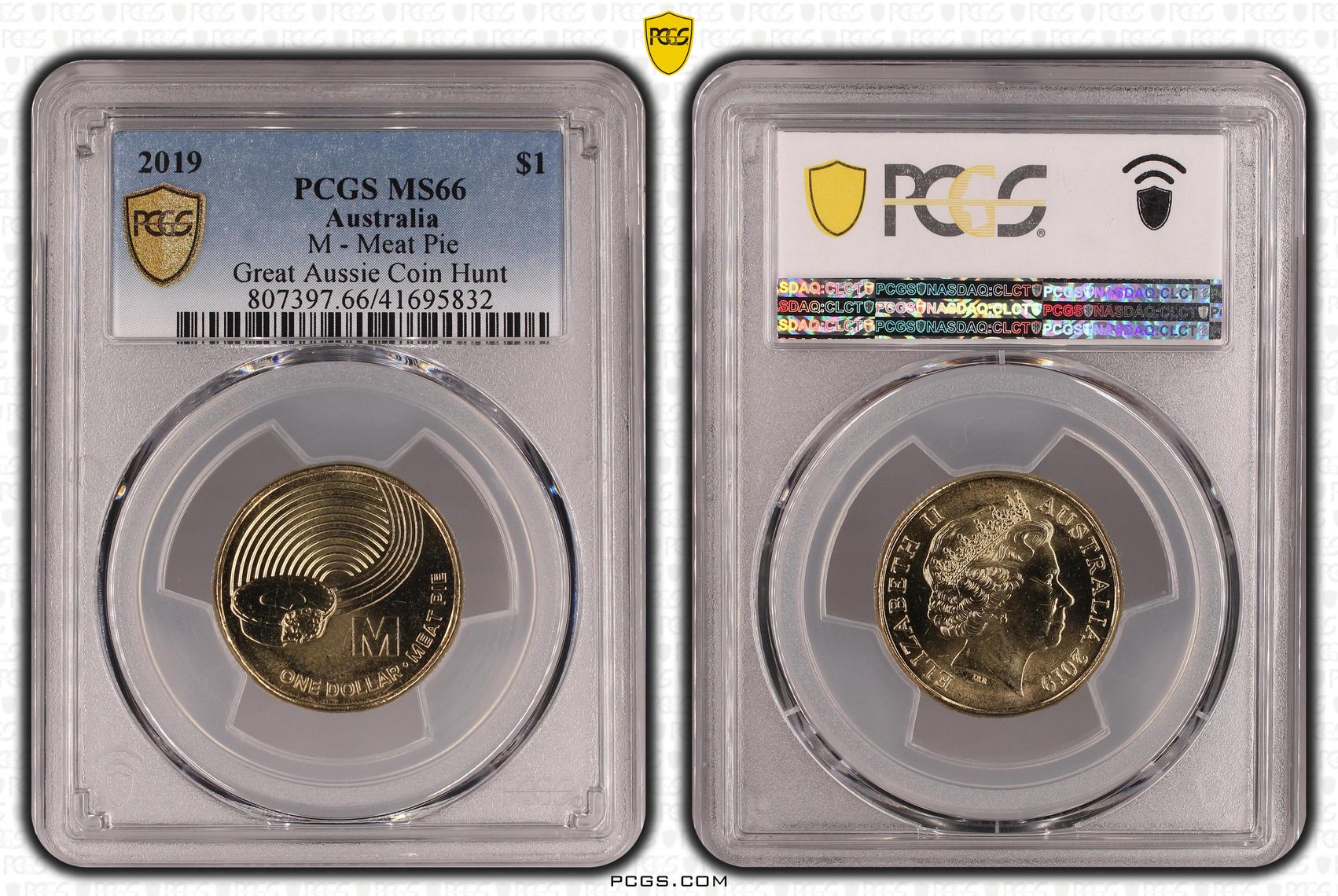 424 · 2019 Australia One Dollar, $1 M - Meat Pie Great Aussie Coin Hunt PCGS - MS66 -832