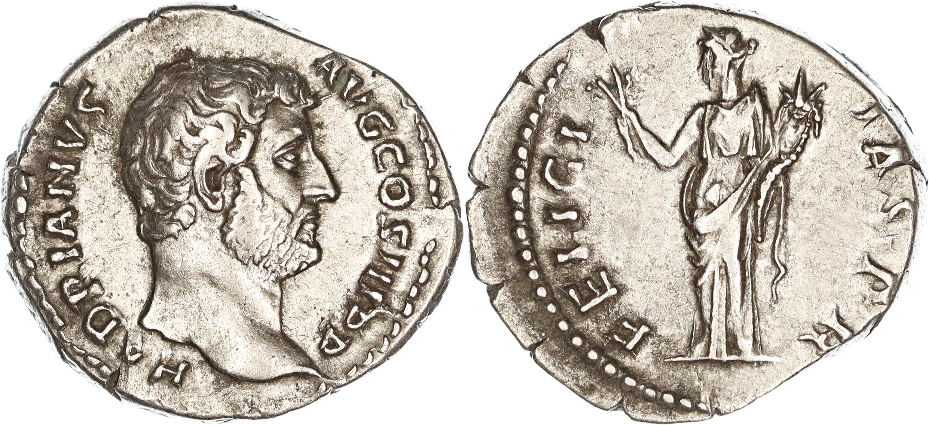 Roman Empire, Hadrian, Silver Denarius, 134-138 AD, VF