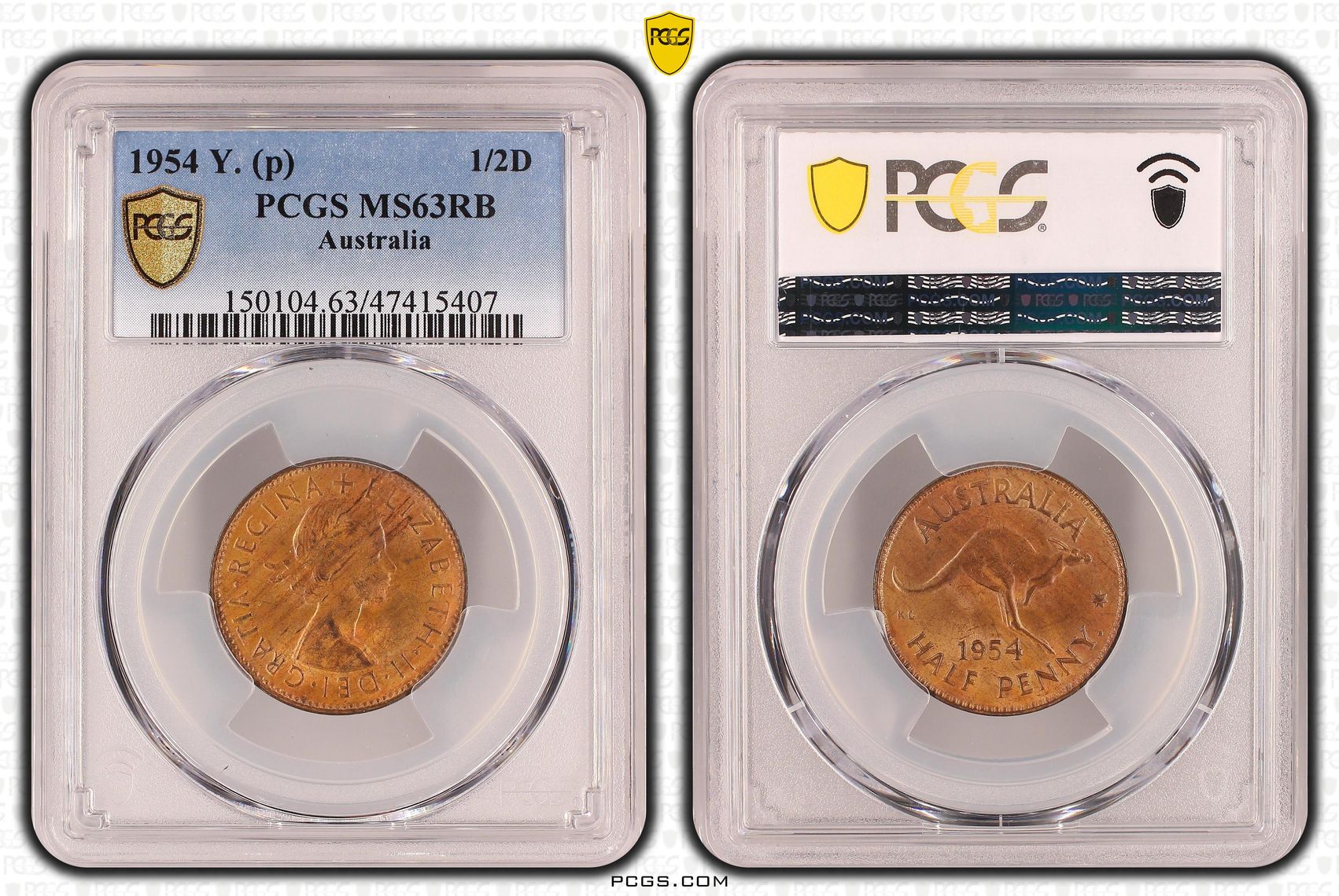 Halfpenny, 1954-Y., PCGS MS 63RB