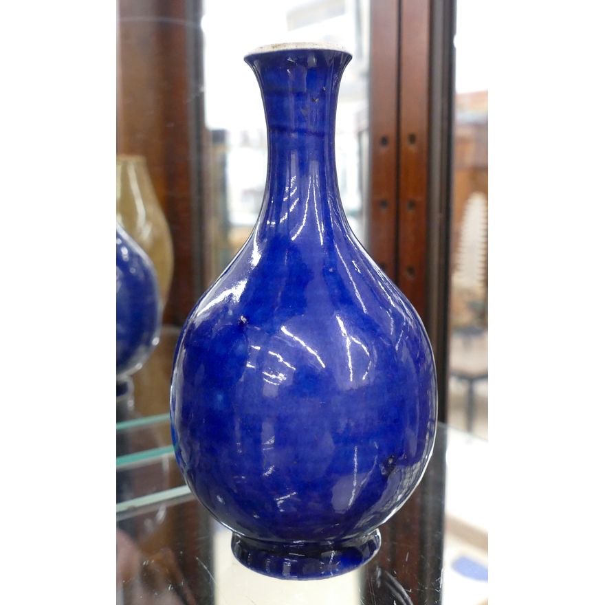 Old Chinese Blue Monochrome Porcelain Vase 5.75'' - Ground down rim