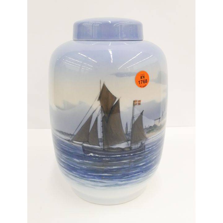 Royal Copenhagen 2562 Covered Sailboat Porcelain Jar- 9''