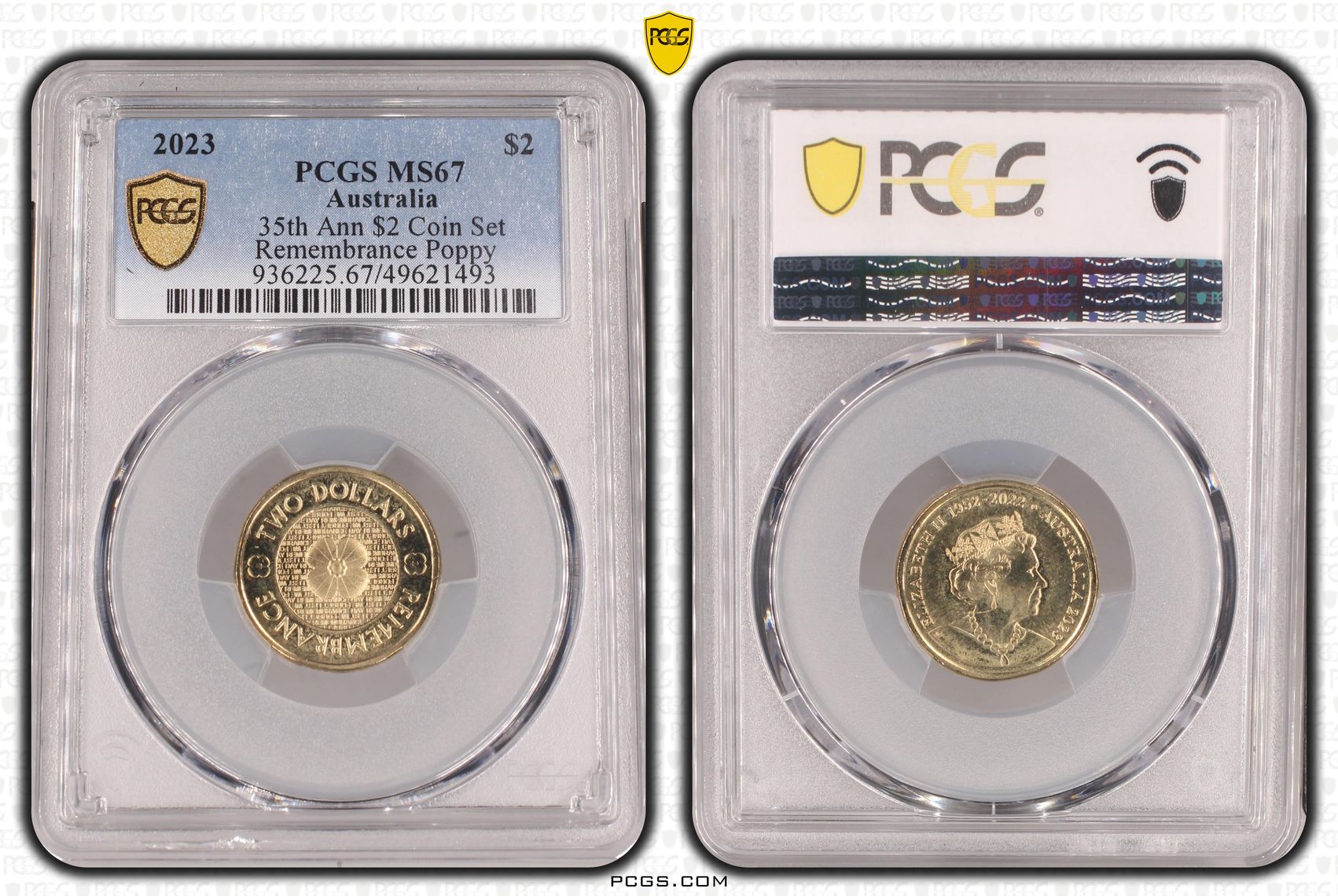 35th Ann $2 Coin Set Remembrance Poppy , Two Dollar, 2023, PCGS MS67