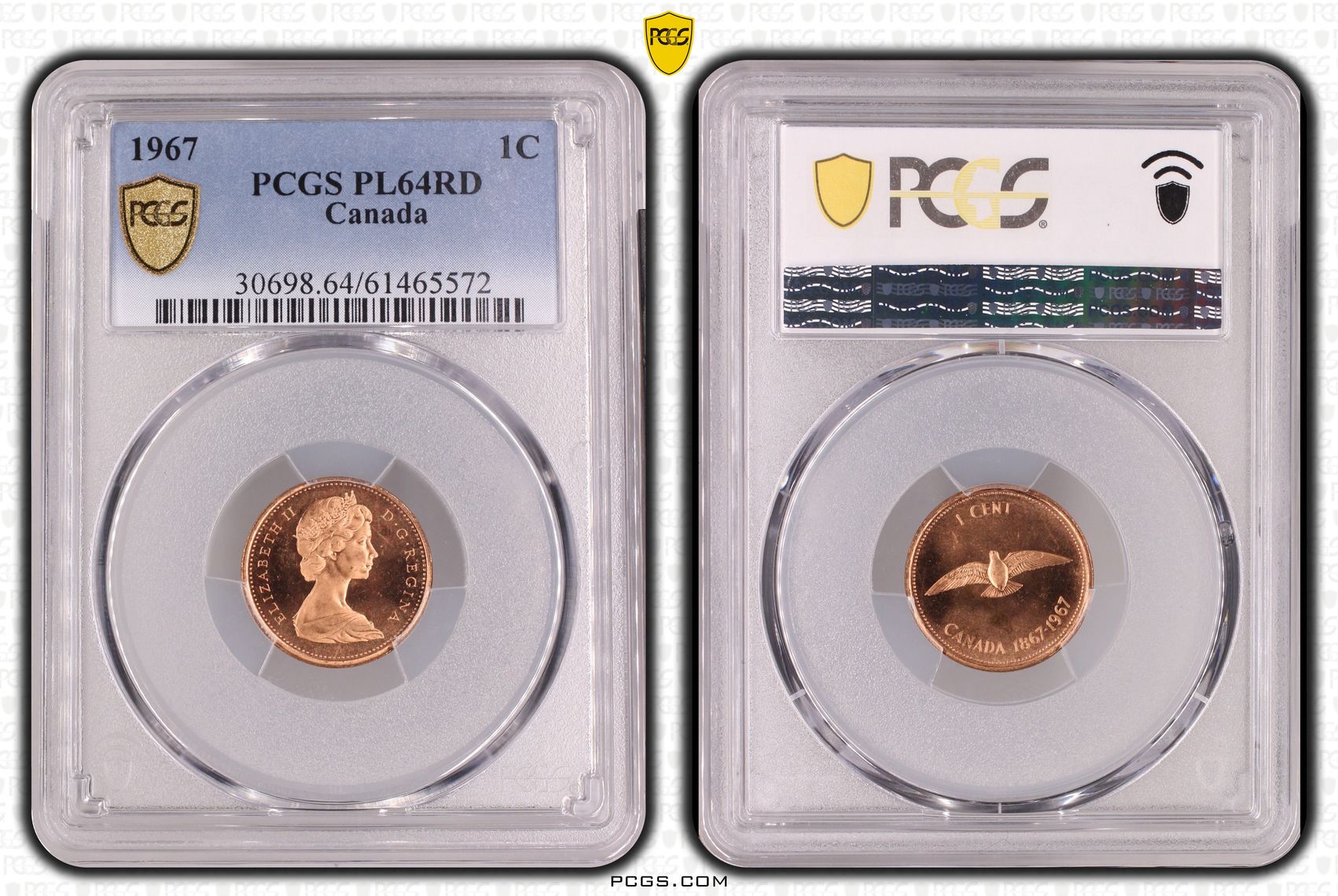 Canada, Elizabeth II, One Cent, 1967, PCGS PL64RD
