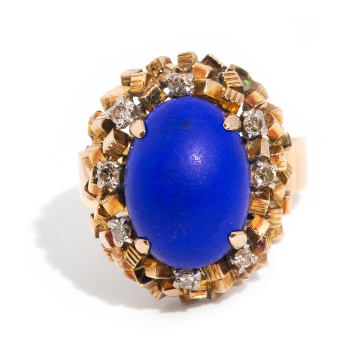 14 Carat Lapis Lazuli and Diamond Ring 1960