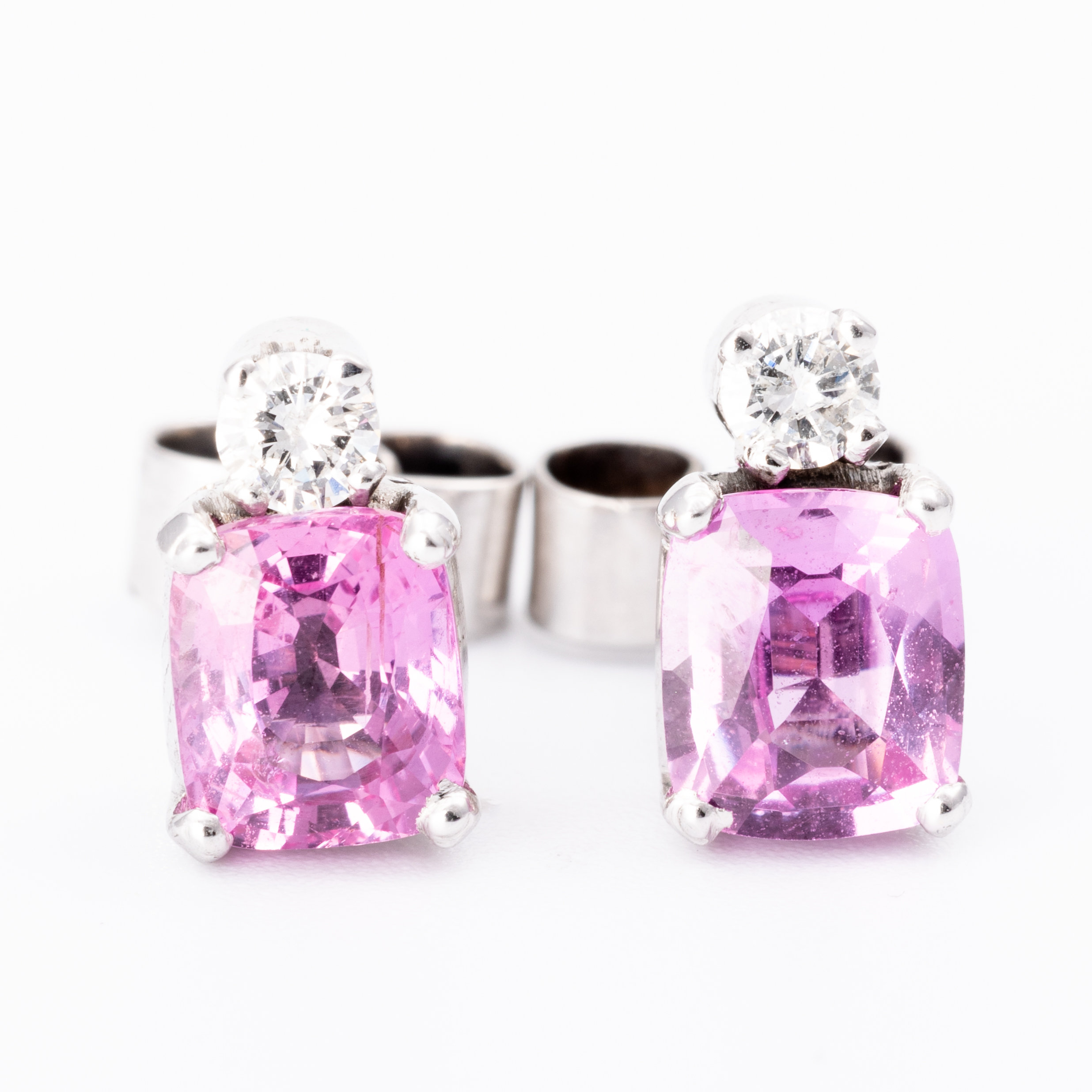 Pink Sapphire & Diamond Earrings 14ct Gold