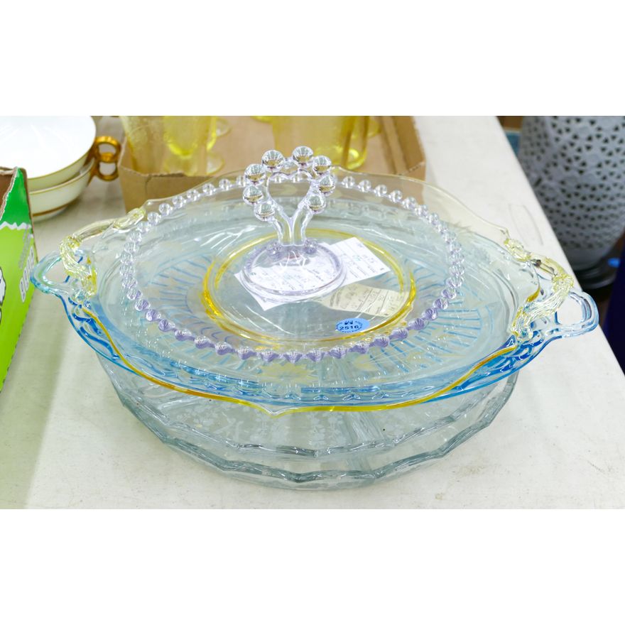 Stack 5pc Vintage Glass Serving Trays