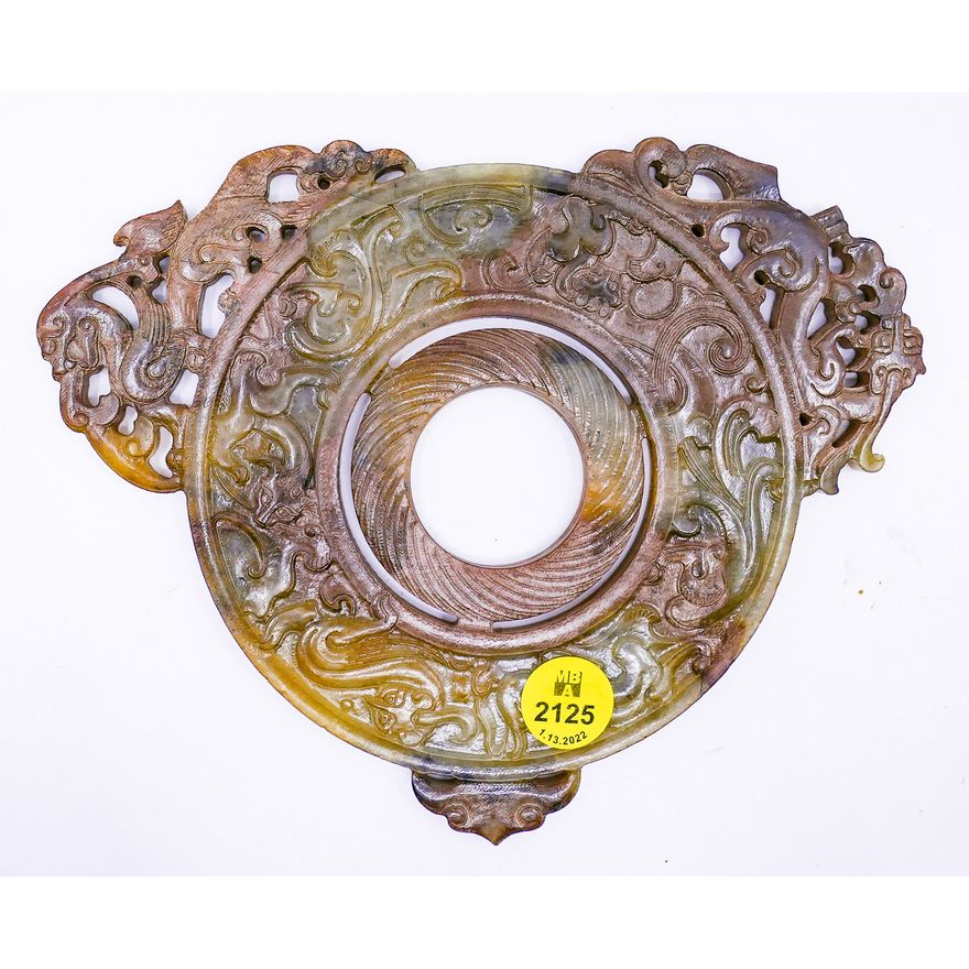 Chinese Archaic Stone Large Bi Disc Plaque- 7''