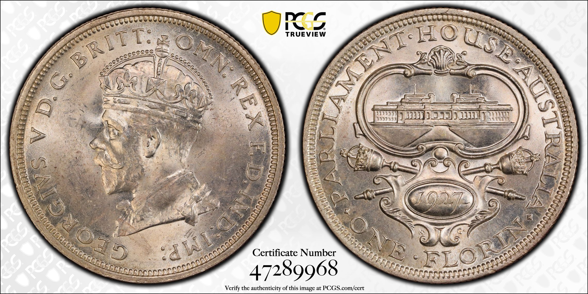 George V, Canberra, Florin, 1927, PCGS MS64