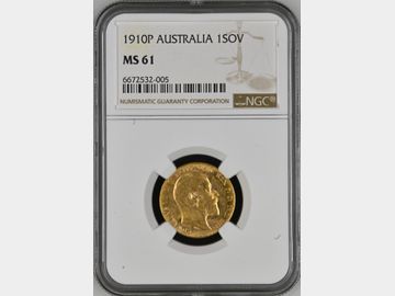 1910 PERTH MINT GOLD SOVEREIGN MS61