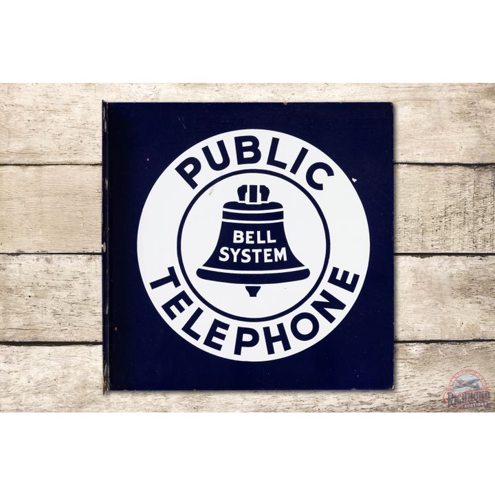 Bell System Public Telephone Porcelain Flange Sign
