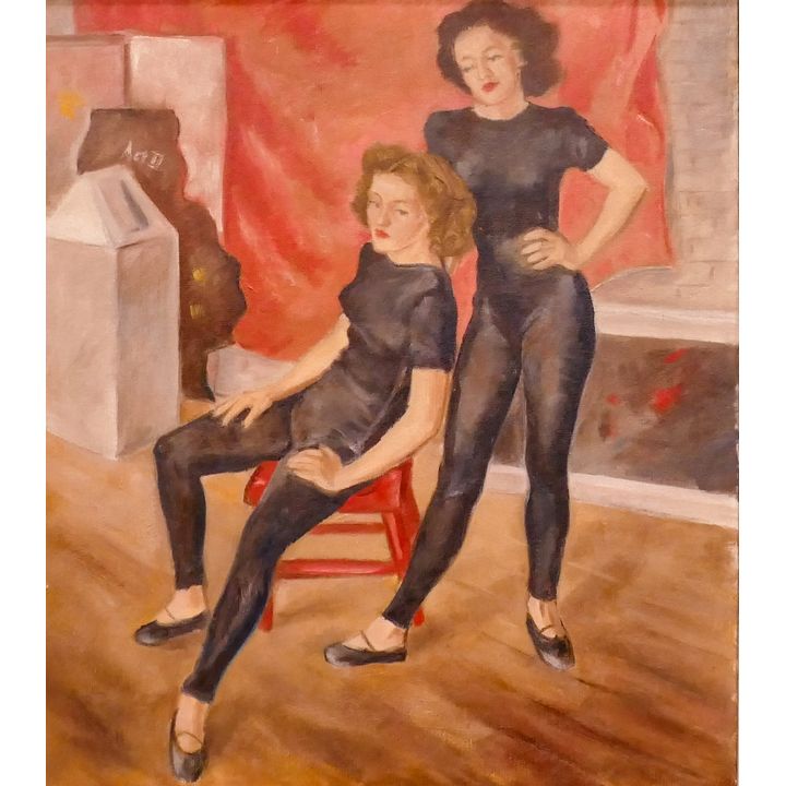 Vintage Actresses Genre Scene Oil on Canvas Framed- 38x34''