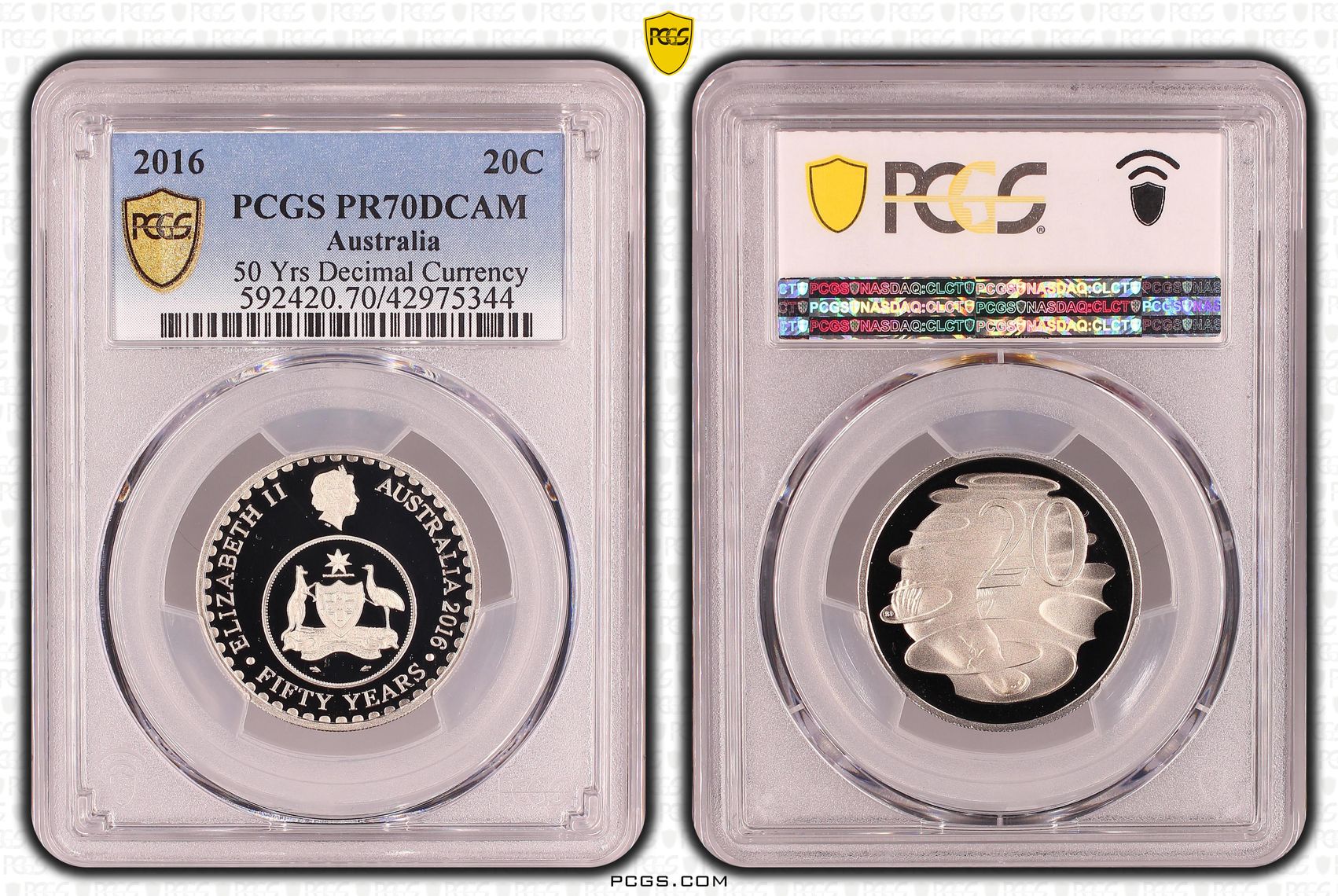 2016 Australian Twenty Cent, 20c Proof 50 Yrs Decimal Currency PCGS - PR70DCAM POP 143/0 -344