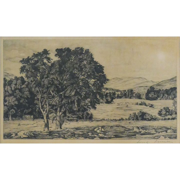 Luigi Lucioni ''Vermont Pastoral'' Signed Etching Matted 16''x20'' - AAA print