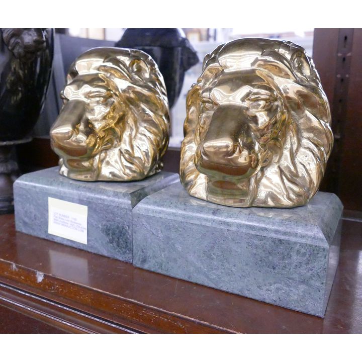 Pair Brass Lion Bookends- 8''