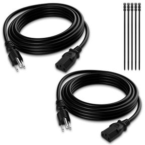 ELECAN 3-PRONG REPLACEMENT POWER CORD 6 FT/2 PACK, HEATPROOF FLEXIBLE DURABLE AC DEVICE POWER CABLE FOR APPLIANCE, COMPUTER, TV, M