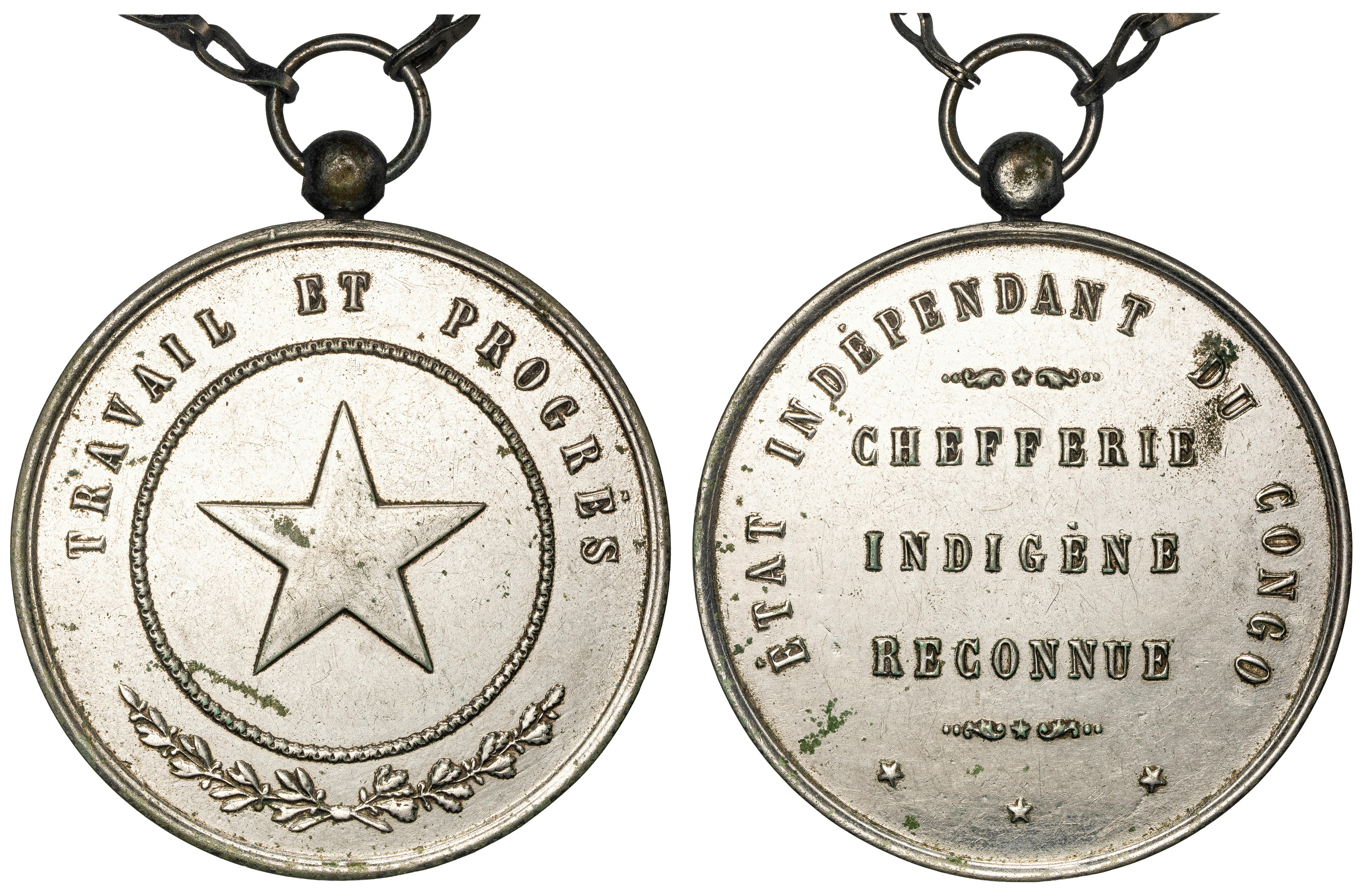 Congo Free State, King Leopold II, Chief's Medal, c1890, in nickel plated bronze