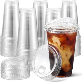 AOZITA 16 oz. - 100 Sets Crystal Clear Plastic Cups Coffee Party Drinks, Bubble Tea, Cold Beverage