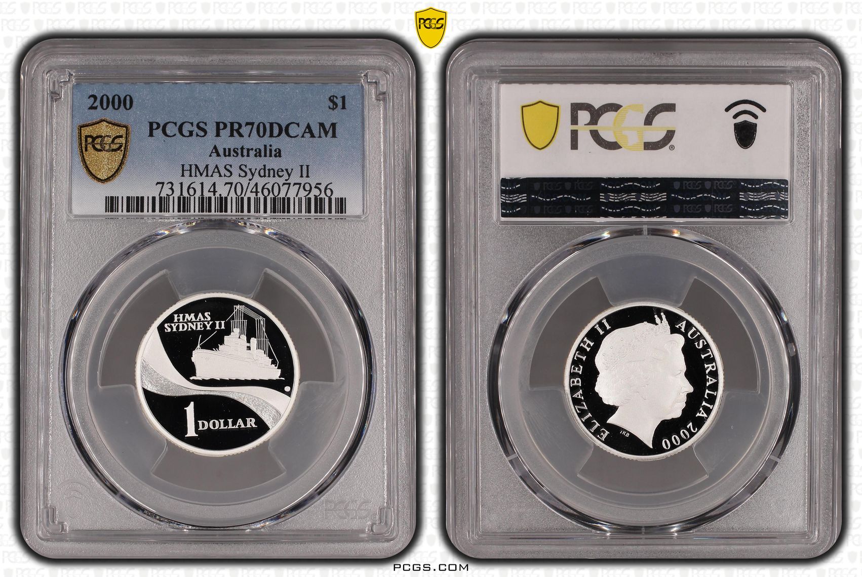 Elizabeth II, Silver HMAS Sydney II, One Dollar, 2000, PCGS PR 70DCAM
